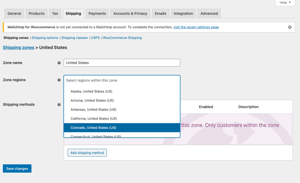 WooCommerce USPS Shipping Integration - Shipping Zones