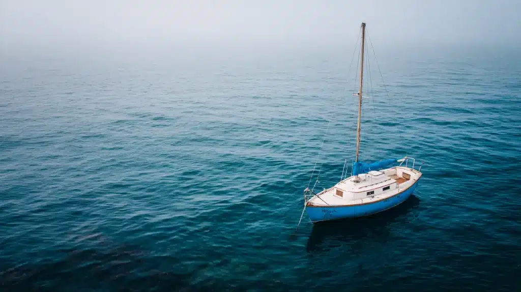 Lone sailboat in the ocean